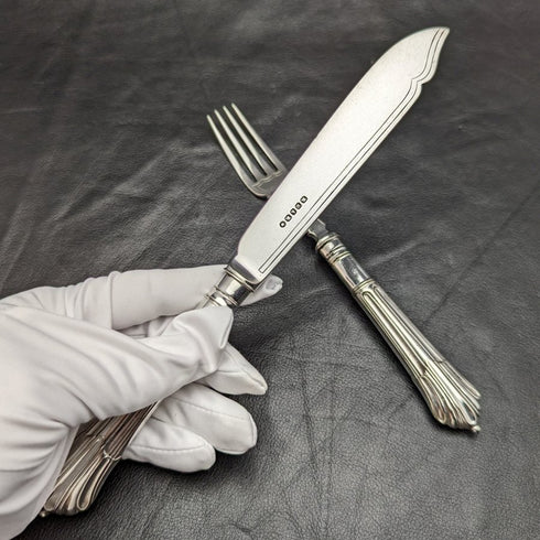 英國古董鍍銀餐具套裝 6x2 奧爾巴尼圖案托盤